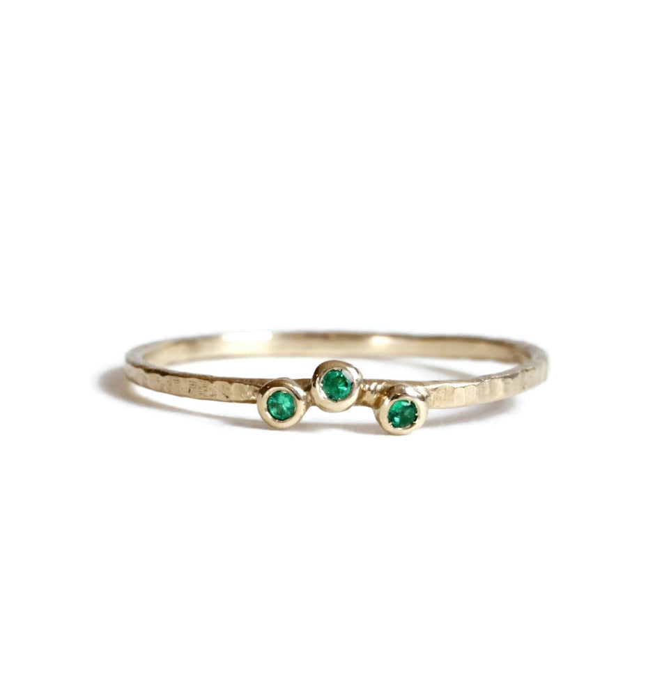 3 Emerald Hammered Ring